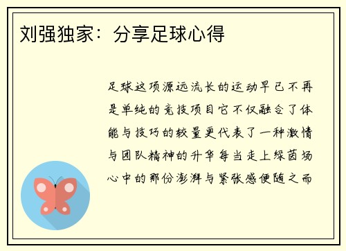 刘强独家:分享足球心得